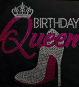Birthday Queen Crystal Tee Pink/Silver